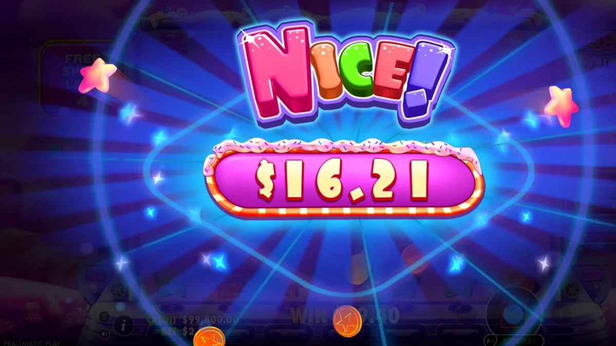 Sugar Rush Super Scatter স্লট গেমের রঙিন গ্রিড এবং ক্যান্ডি থিম